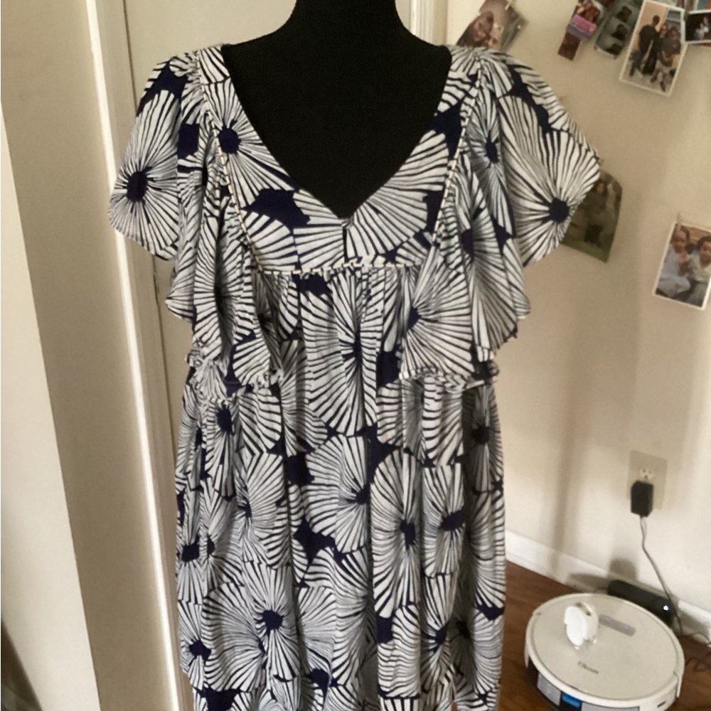 Cost Plus World Market Navy and White Patterned Fabric